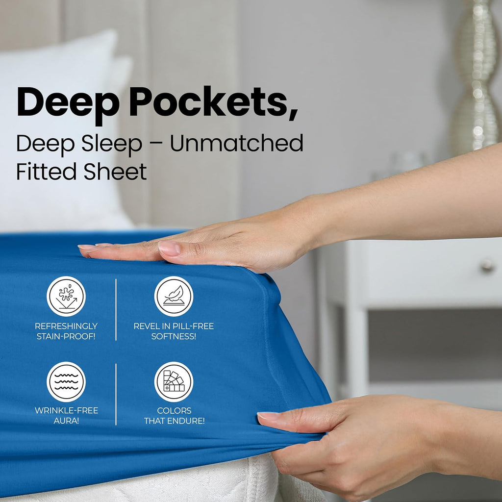 Utopia Bedding Queen Fitted Sheet - Deep Pocket Soft Microfiber - Fade Resistant & Easy Care - Dusk Blue