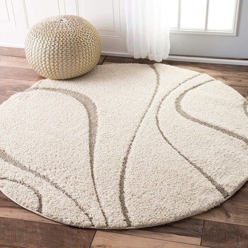 nuLOOM Carolyn Modern Shag Area Rug - 4 Round Accent Shag Rug Transitional Cream/Ivory Rugs for Living Room Bedroom Dining Room Nursery Entryway