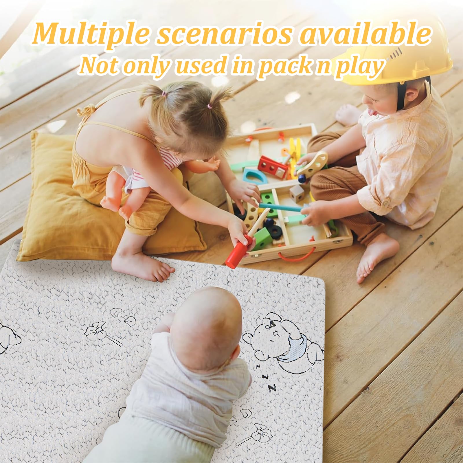 ESJAYING Pack and Play Mattress, 38"x26" Dual-Sided Baby Mattress for Pack n Play with Ultra-Soft Jacquard Cover, Breathable Gel Memory Foam Pack N Play Mattresses Pad for Baby Toddler