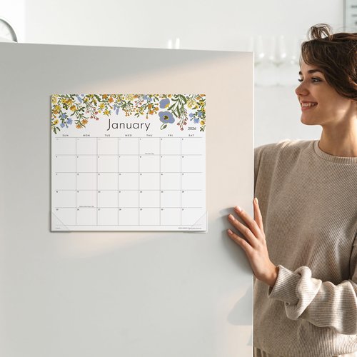 Cabbrix Magnetic Calendar for Fridge, 2026 Refrigerator Calendar Including January 2026 to June 2027 for Planning and Organizing Your Life, 13" x 11-1/2", Floral