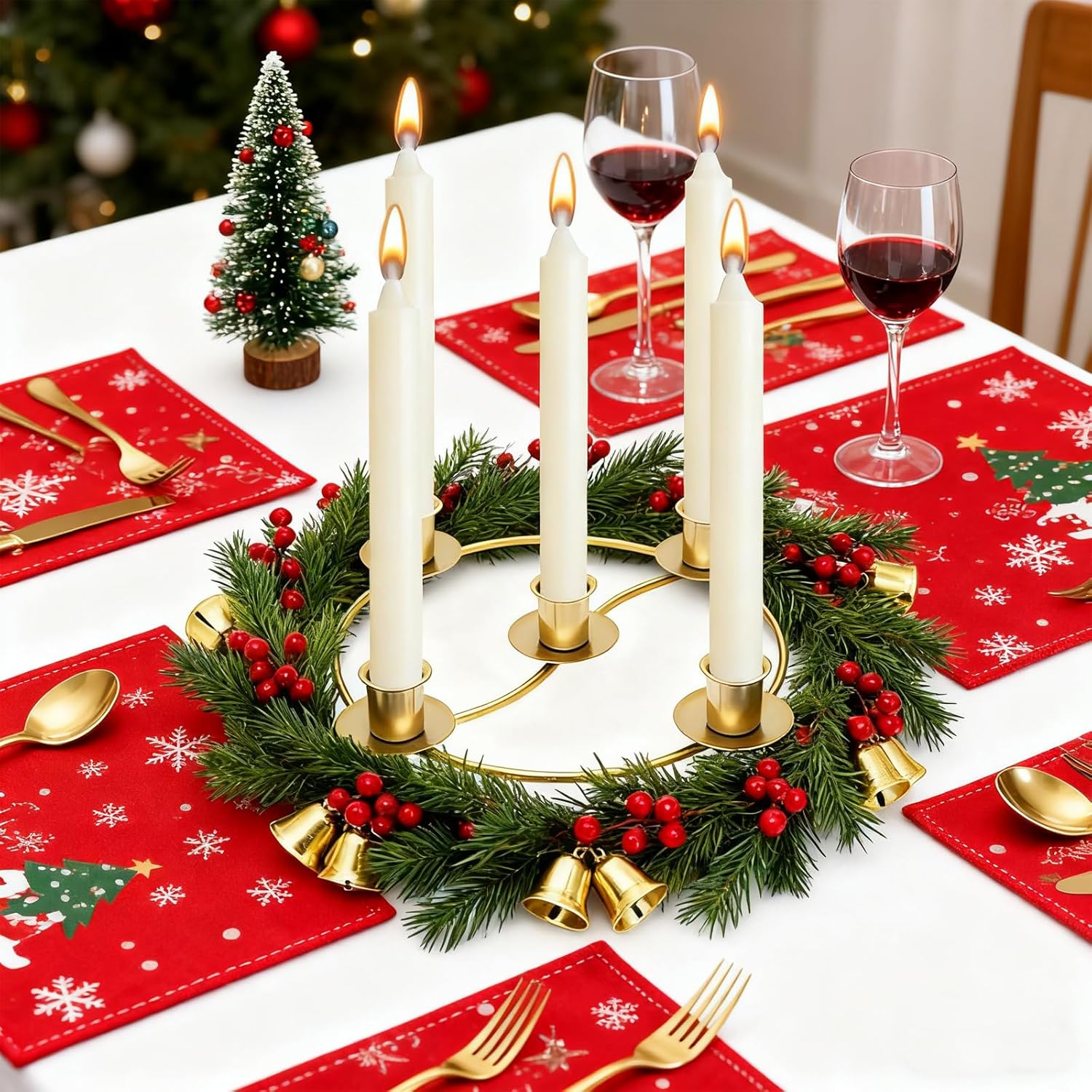 Regine Switzerland Gold Advent Wreath Candle Holder - 2 Pack Metal Table Decoration for Christmas