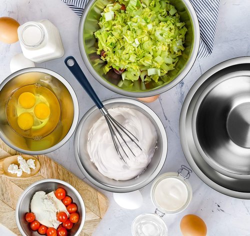 EATEX Stainless Steel Mixing Bowls - Set of 6 Nesting Bowls with Measuring Cups & Spoons | Ideal for Cooking & Baking