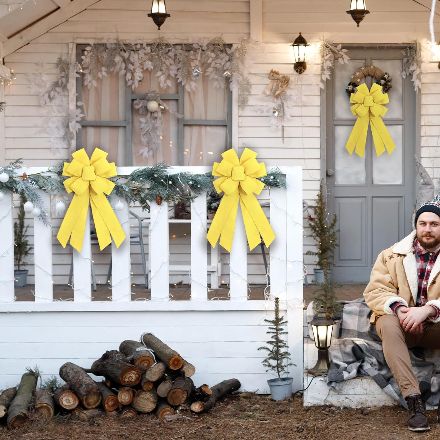 Skiennix Large Yellow Wreath Bow - Perfect for Fall & Thanksgiving Home Decorations | Farmhouse Style