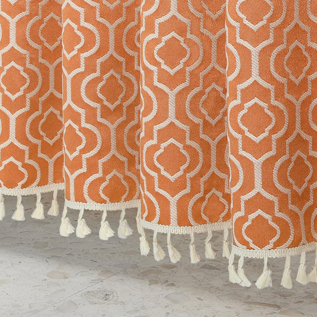 MitoVilla Orange Boho Shower Curtains for Modern Farmhouse Bathroom Decor, Bohemia Geometric Cotton Fabric Shower Curtain, Fall Country Tassel Cloth Shower Curtain, 72 x 72