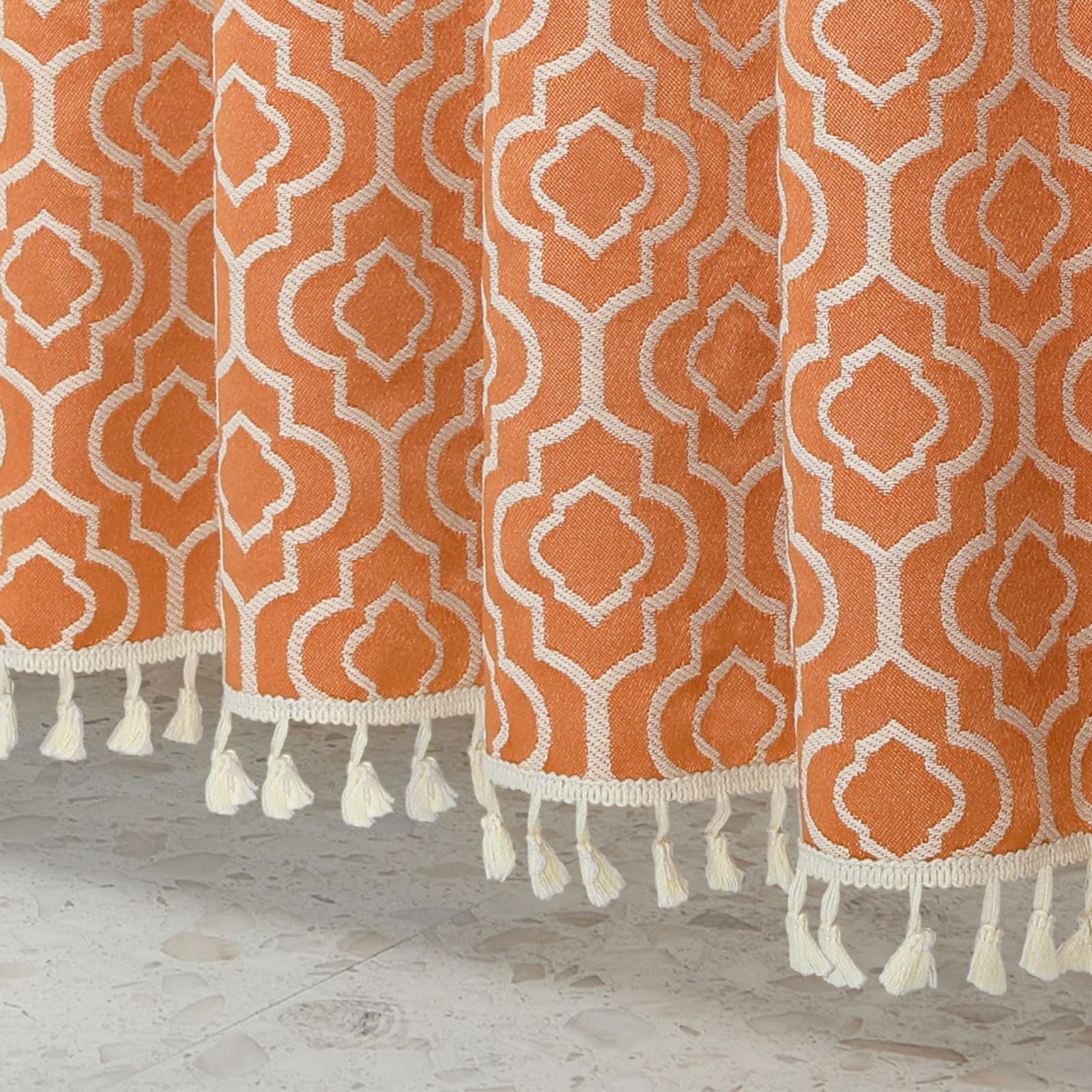 MitoVilla Orange Boho Shower Curtains for Modern Farmhouse Bathroom Decor, Bohemia Geometric Cotton Fabric Shower Curtain, Fall Country Tassel Cloth Shower Curtain, 72 x 72