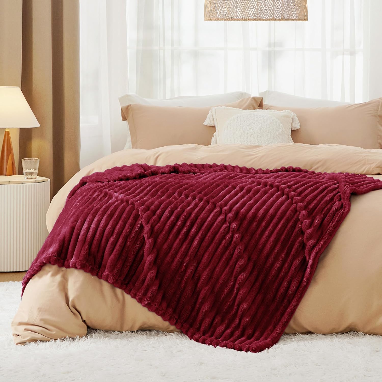 Bedsure GentleSoft Fleece Blanket - Cozy Deep Red Throw for Couch, Perfect 50x70 Inches Size