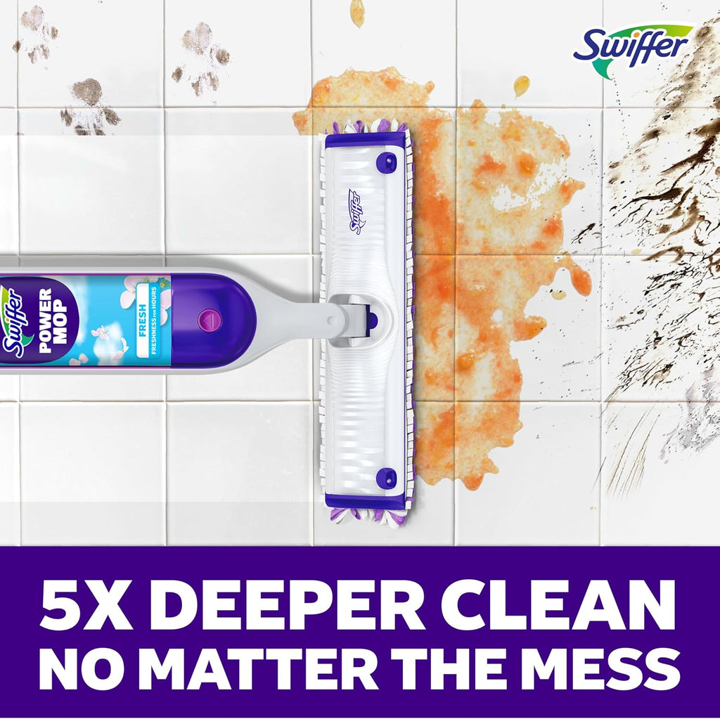 Swiffer PowerMop Multi-Surface Mop Kit - Effortless Floor Cleaning with Fresh Scent | Includes PowerMop, 2 Pads & Solution