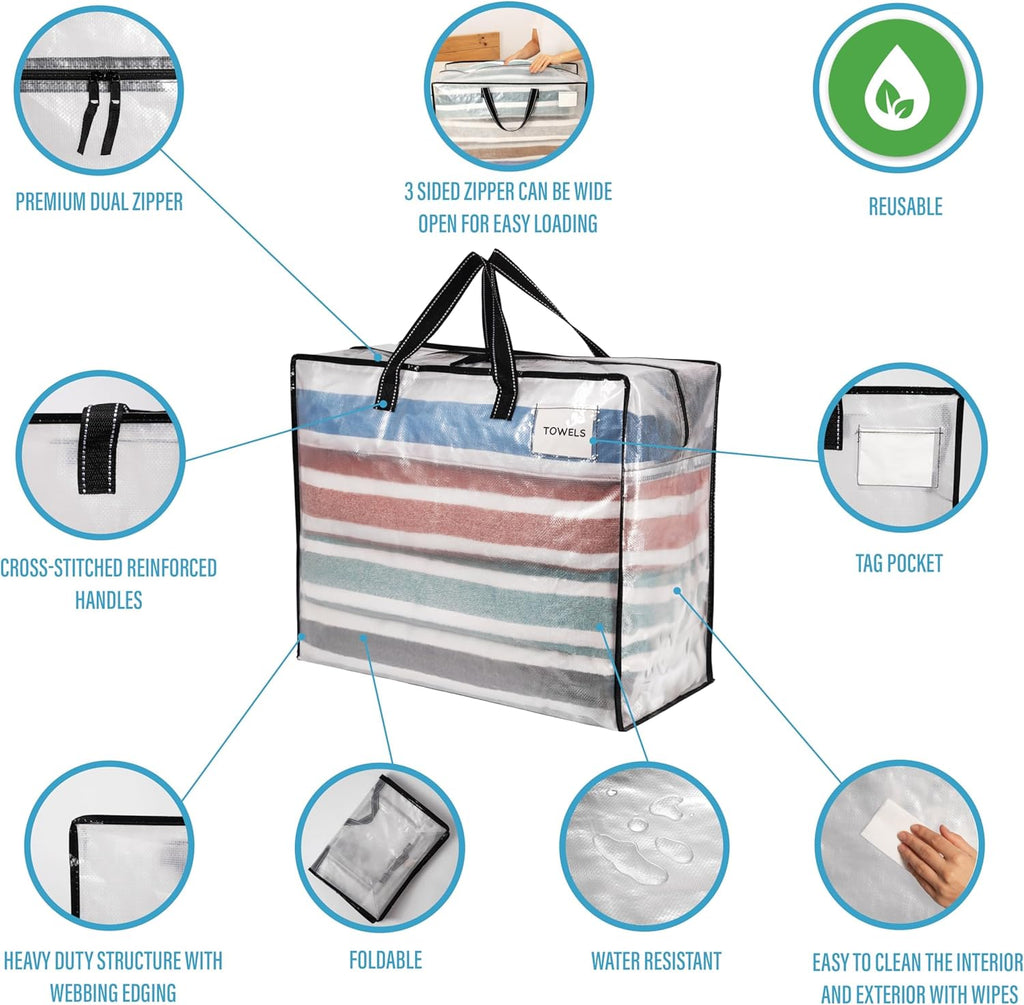VENO Heavy Duty Moving Bags - 22 Gallon Storage Totes for Camping, Clothes & Bedding | 4 Pack