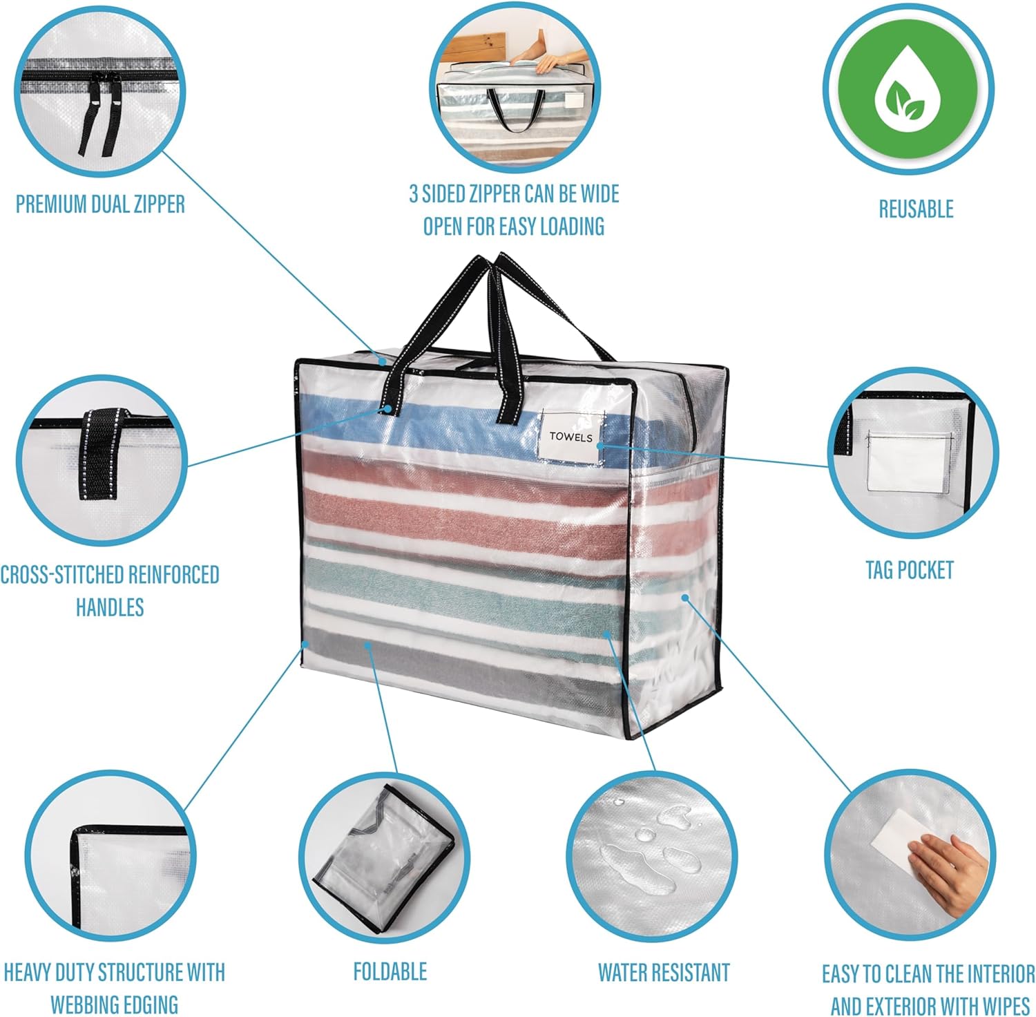 VENO Heavy Duty Moving Bags - 22 Gallon Storage Totes for Camping, Clothes & Bedding | 4 Pack