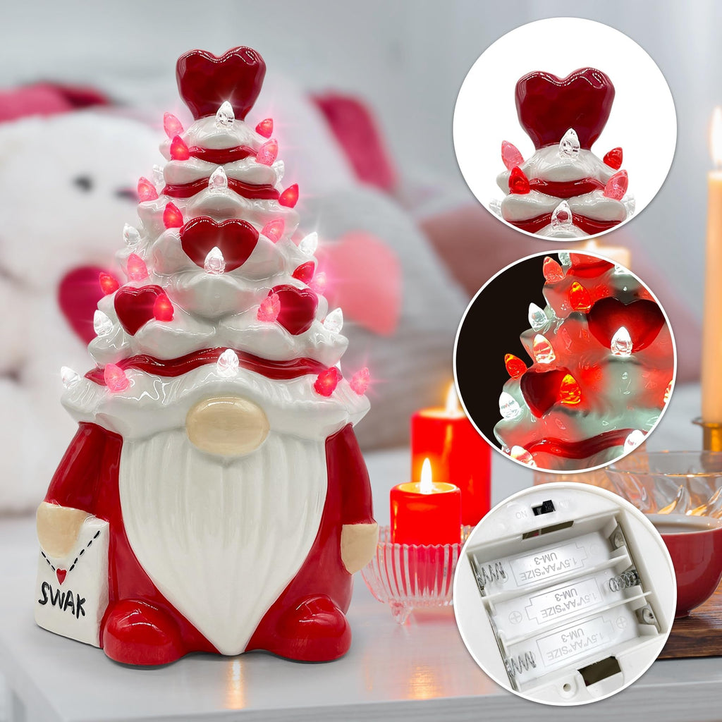 Hexagram Valentines Decorations, Valentines Day Decorations, Valentine Decor Ceramic Gnomes Tree, Valentine's Day Gnomes Decor