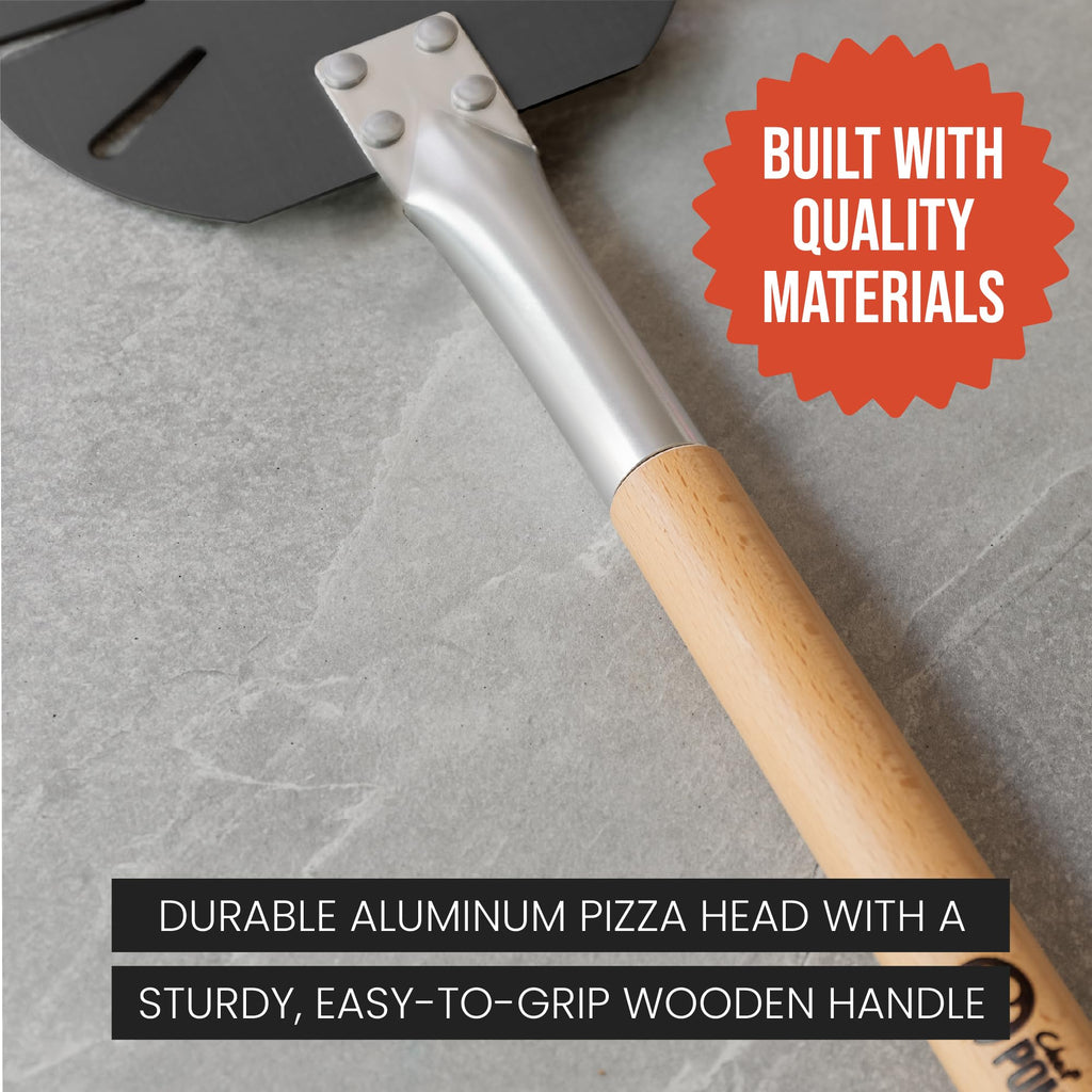 Chef Pomodoro Aluminum Turning Pizza Peel with Detachable Wood Handle for Easy Storage, Pizza Turner, Pizza Turning Peel, Luxury Pizza Paddle for Baking Homemade Pizza Bread (9-Inch)
