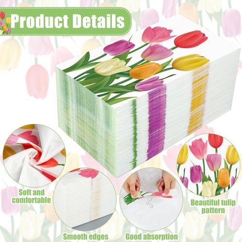 100 Pcs Spring Floral Guest Napkins Tulip Paper Napkin 3 Ply Disposable Spring Flower Party Napkins Watercolor Floral Dinner Paper Hand Towels for Bathroom Bridal Shower Wedding Birthday Party Supply