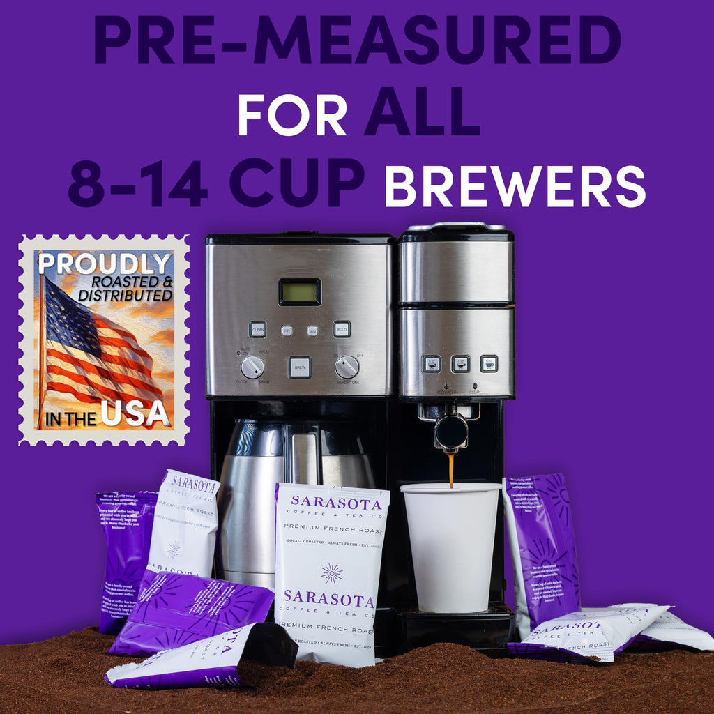 Coffee Packets – Dark French Roast Ground, 2.5oz Extra-Strong Pre-Measured Packs for 12-Cup Drip Brewers, Bulk Single-Pot Fractional Bags, 36 Count | Sarasota Coffee