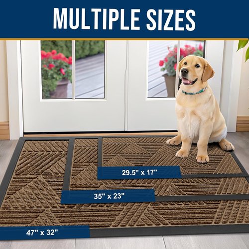 Kitinjoy Heavy-Duty Rubber Front Door Mat - Sturdy Dirt Trapper with Non-Slip Backing | 29.5x17 Inch, Brown