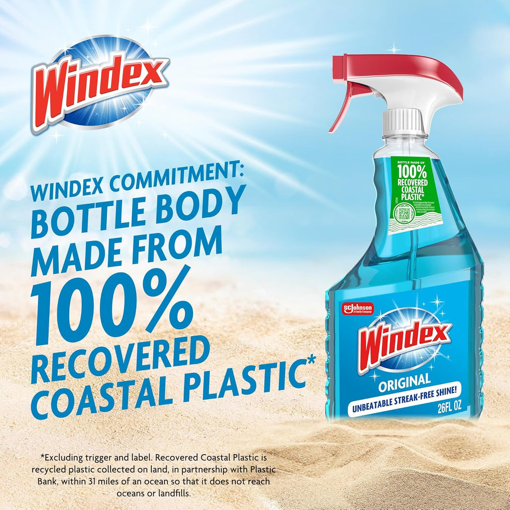 Windex Glass Cleaner Spray - Original Blue Scent, 23 Fl Oz | Leak-Proof Design for Effortless Cleaning