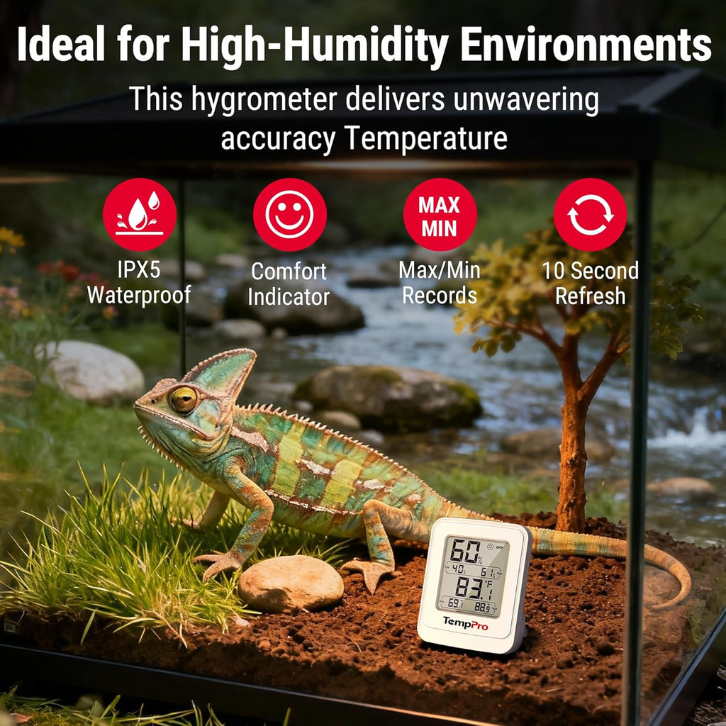 TempPro Greenhouse Thermometer Hygrometer - IPX5 Humidity Resistant Monitor for Indoor Grow Tents