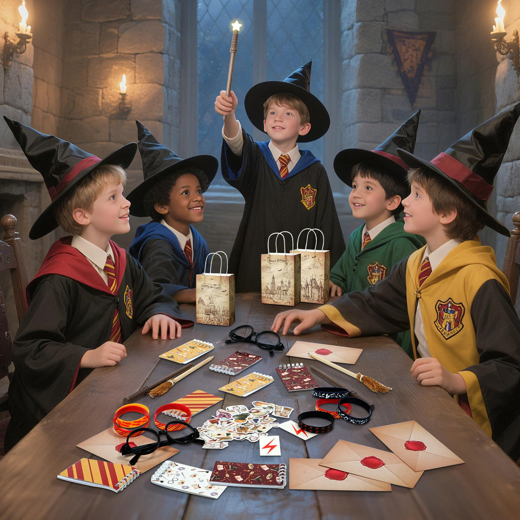 HandTool 100pcs Wizard Party Favors, Birthday Party Supplies Including Wizard Glasses, Wand Pencils, Lightning Tattoos, Envelope card, Magic Birthday Decorations Gifts Classroom Rewards for Kids