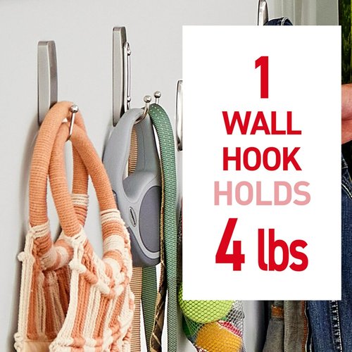 Command Large Brushed Nickel Double Hook - Damage-Free Wall Hooks with Adhesive Strips | Holds Up to 4 lb