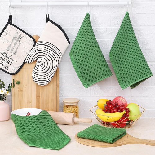 Homaxy 100% Cotton Dish Cloths - Ultra Soft, Absorbent & Quick Drying | 12x12 Inches, 6-Pack, Grass Green