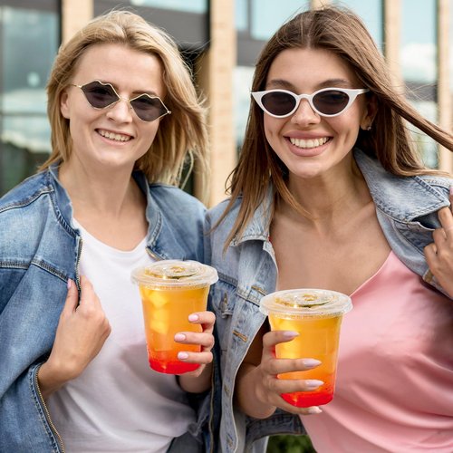 JOLLY CHEF 12 oz Plastic Cups with Lids, 500 Packs Crystal PET Clear Cups, Disposable Ice Coffee Cups with Lids For Coffee Milkshake Daily Use, Party, Wedding, Christmas