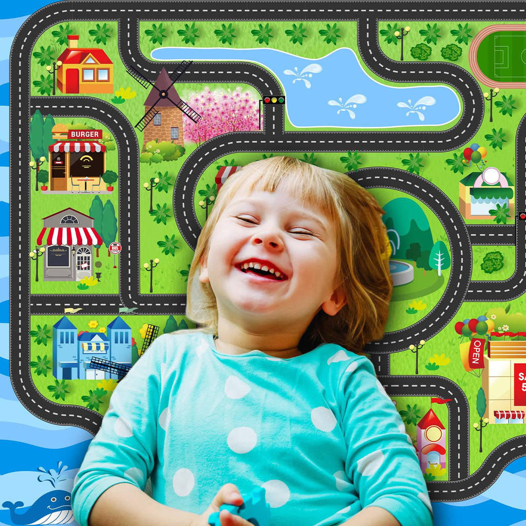nanshiba Car Rug,Kids Play Rug with Roads,Playroom Toy Car Rug, Car Track Rug City Map for Bedroom Classroom - (78.7X59 Inches)