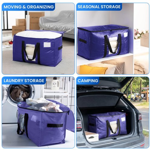 TAILI 4 Pack Dark Blue Extra Large Moving Bags, Heavy Duty Totes with Visible Window, Wrap Around Handles, Great for Storage