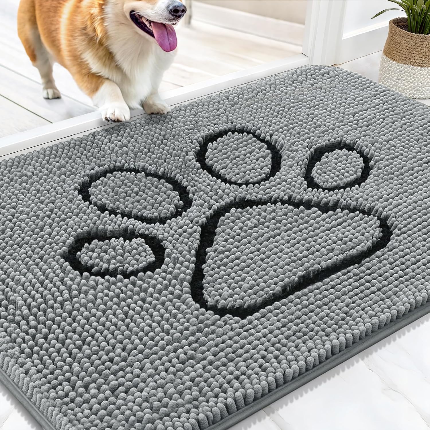 OLANLY Chenille Dog Door Mat & Area Rugs - Soft, Durable Grey Set | 30x20 in & 4x5.9 ft Sizes
