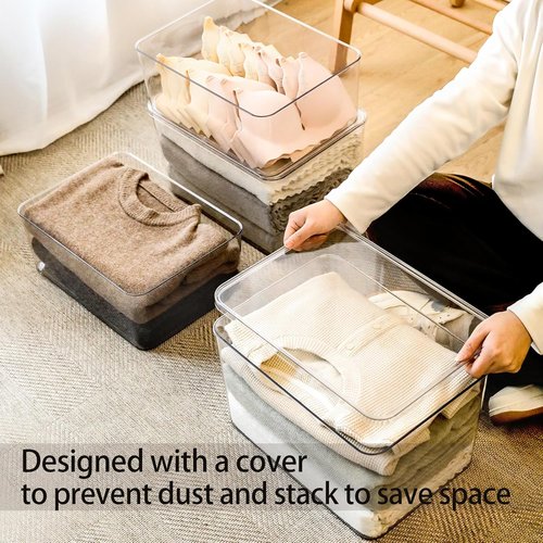Lidded Plastic Storage Bins Set - Clear Desk Organizer for Kitchen, Closet & Office | 3XL + 2M Size