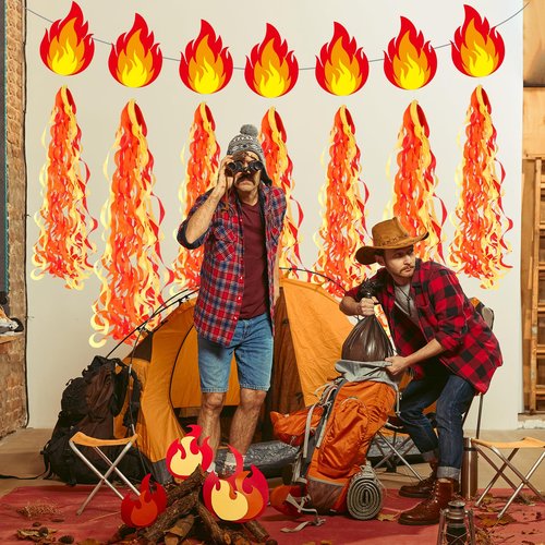 CHUNNIN Fire Flame Birthday Party Decoration Pentecost Decorations Fireman Paper Banner Flame Hanging Swirls Streamer Firefighter Photo Booth Prop Supplies Favors Gatherings Celebrations Decor