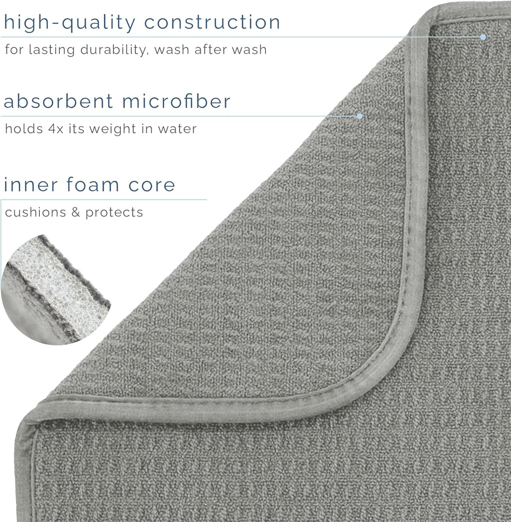 S&T INC. Dish Drying Mat - Absorbent Microfiber Kitchen Counter Pad, 16” x 18”, Large, Grey