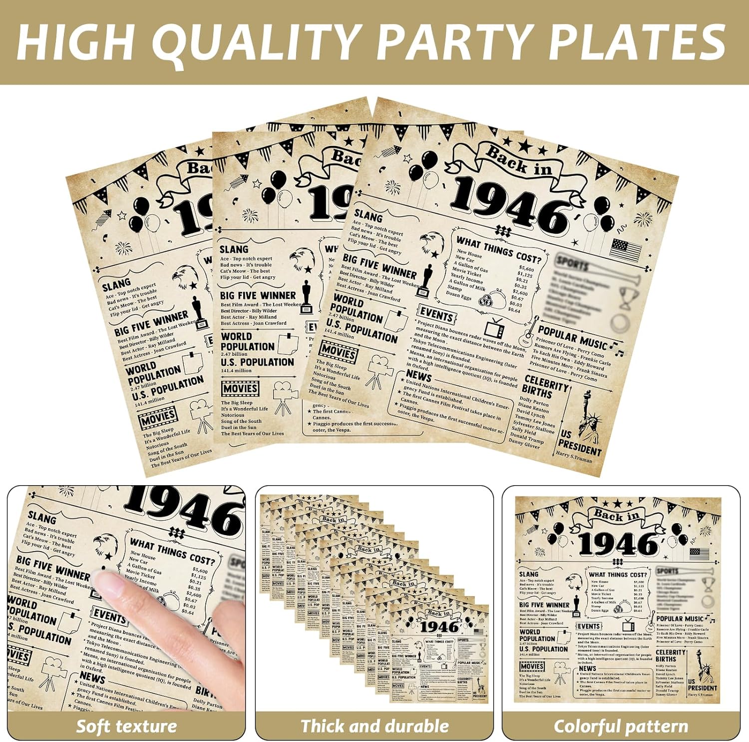 Regine Switzerland 80th Birthday Plates & Napkins Set - Vintage Theme Tableware for 25 Guests