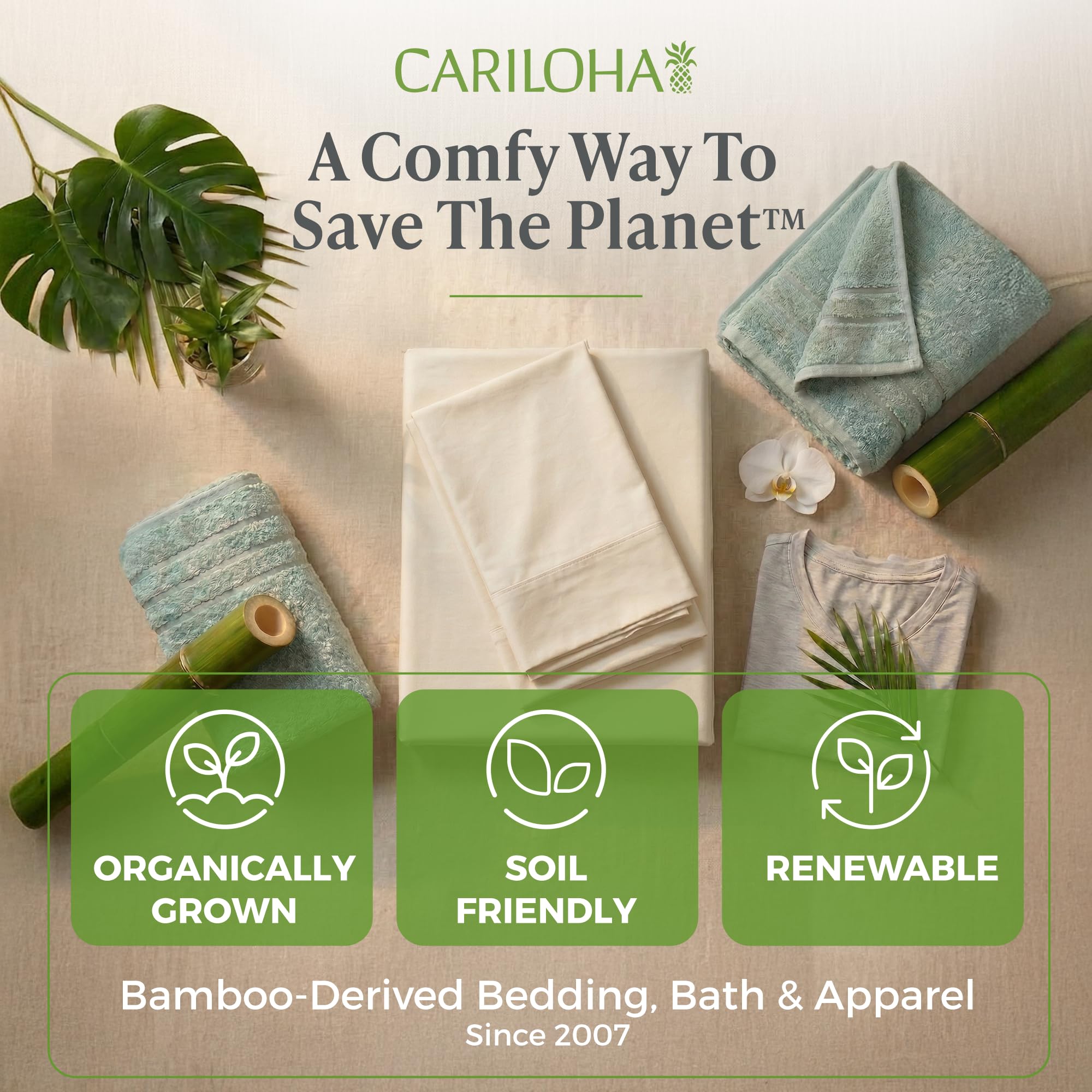 Cariloha Aloha Soft 100% Organic Bamboo Viscose Sheets – 4-Piece Queen Sheet Set – 16 in Deep Pockets – Buttery Soft, Hypoallergenic, Cooling Sheets – Oeko-TEX Standard 100 – Natural