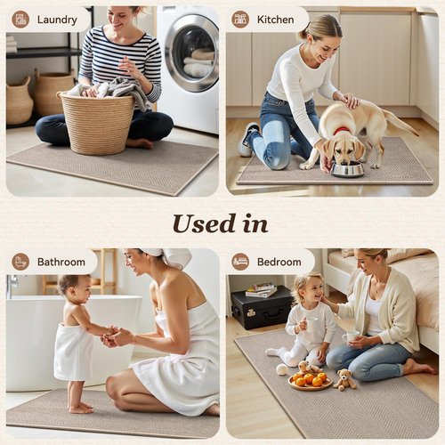 AMOAMI Kitchen Rugs and Mats, Non Slip Washable Kitchen Mats for Floor, Absorbent Quick Dry Kitchen Runner for in Front of Sink，Kitchen Rugs Sets of 2, 20"*32"+20"*47", Beige