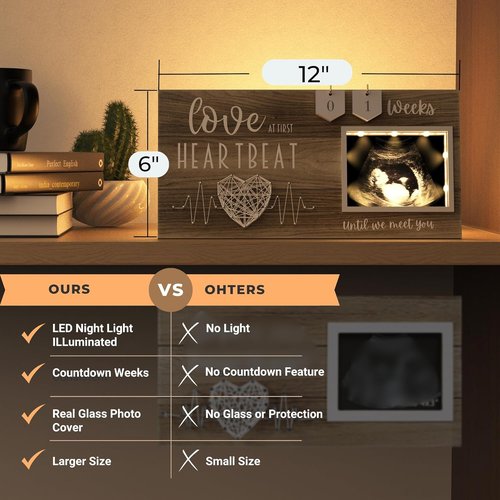LED Illuminated Baby Sonogram Picture Frame - Countdown Weeks Feature | 4"x3" Ultrasound Photo Keepsake for Pregnancy Announcements & Baby Showers