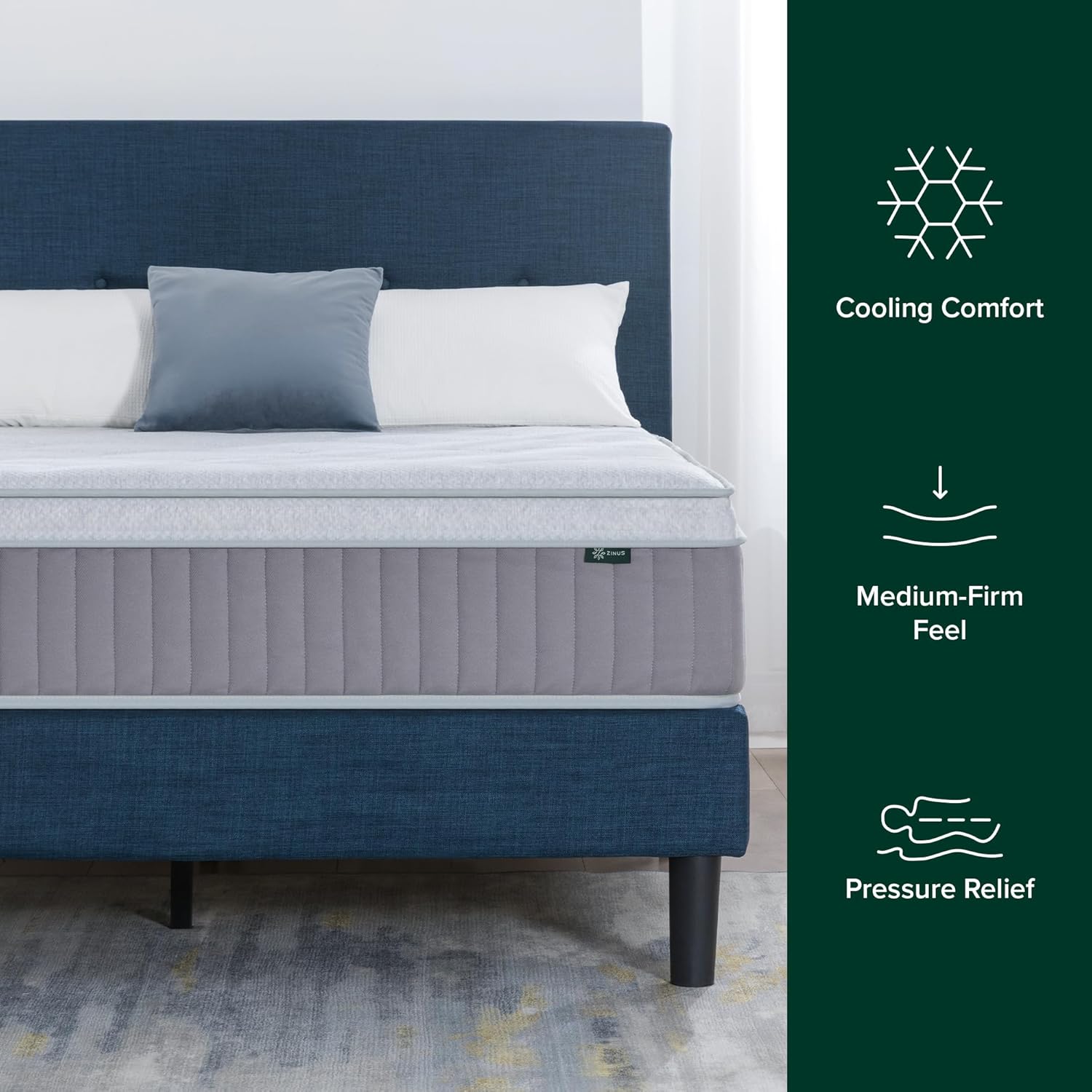 Zinus Cool Support 12 Inch Hybrid Mattress - Cooling Gel Memory Foam & Heavy Duty Coils | Queen Size