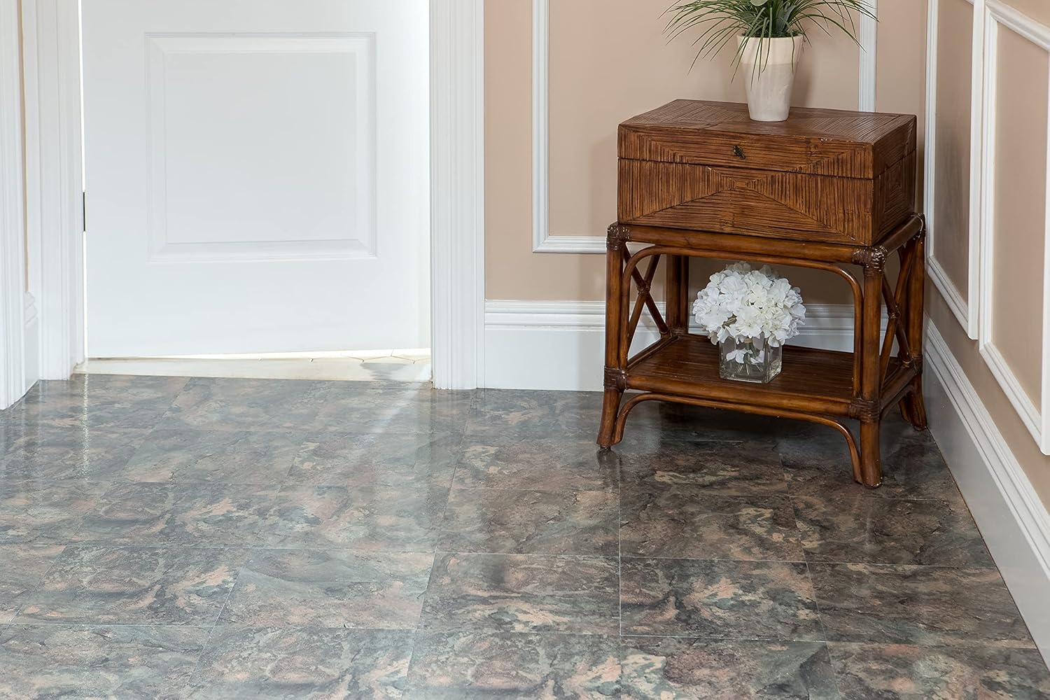 Nexus Self-Adhesive Vinyl Floor Tiles - Dark Slate Marble, 12" x 12", 20 Tiles | Easy Peel & Stick DIY Flooring