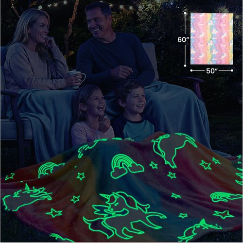 Joiedomi Glow in The Dark Blanket - Unicorns Gifts Toys for Girls Age 2 3 4 5 6 7 8 9 10 11 12 Year Old - Soft Cozy Flannel Kids Throw Blanket, Birthday Bedroom Decor 50"×60"