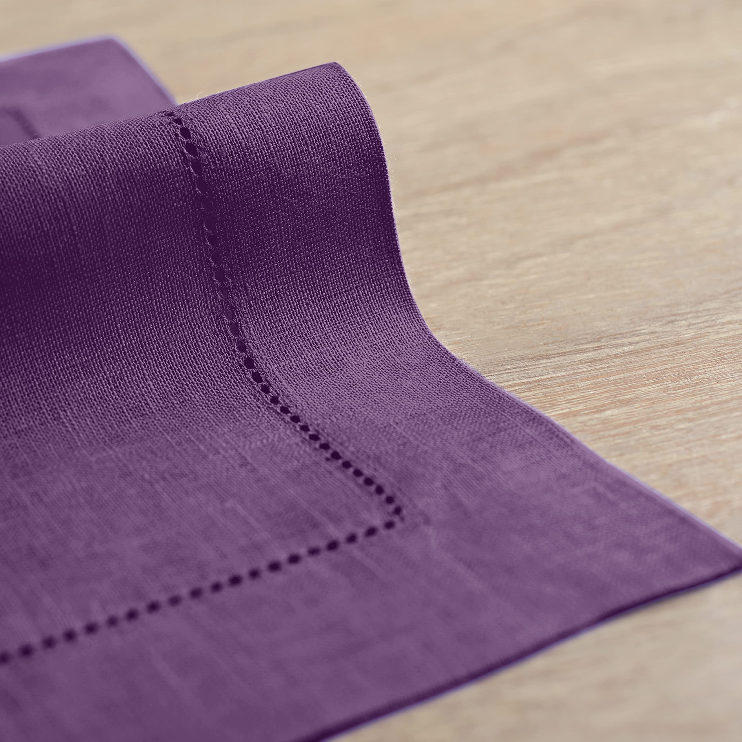 Solino Home Purple Linen Napkins Set of 6-100% Pure Linen Hemstitch Dinner Napkins 20 x 20 Inch for Mothers Day, Spring, Summer - Classic Hemstitch