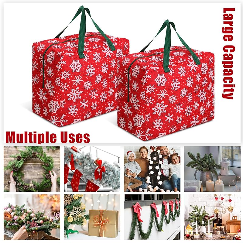 2 Pcs 18x15x10 Inch Snowflake Christmas Ornament Storage Bags with Handles & Zipper - Tear Proof 600D Oxford