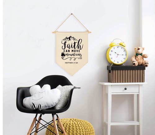 Faith Can Move Mountains - Canvas Hanging Flag Banner Wall Sign Decor - Inspirational Gift for Home,Office,Nursery,Kids Room,Living Room,Front Porch - Matthew 17:20 -Bible Verse Scripture Wall Decor
