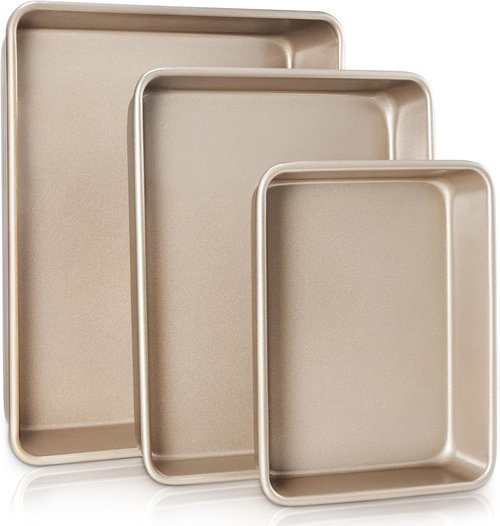 HONGBAKE Nonstick Deep Baking Pans Set - Rectangle Sheet Cake Trays for Brownies & Lasagna | 13/11/9 Inch