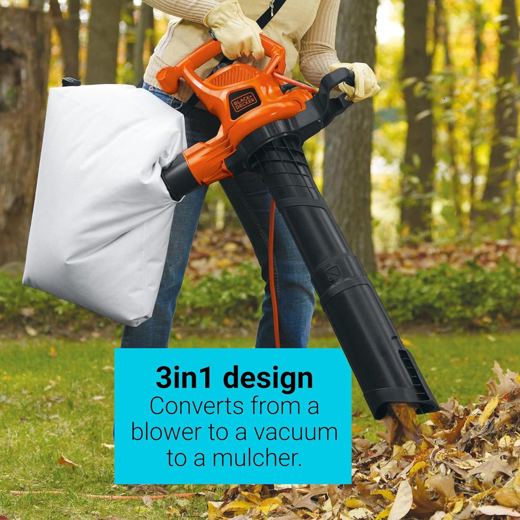 BLACK+DECKER 3-in-1 Corded Leaf Blower, Vacuum & Mulcher - 230 MPH, 12 Amp Handheld Combo