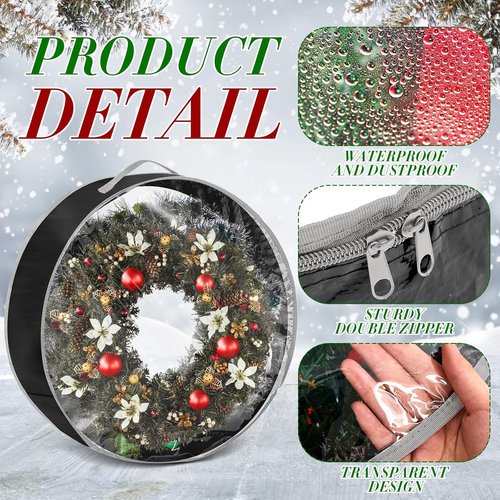 4 Pcs Christmas Wreath Storage Bag - Durable Container with Clear Window & Zipper | 30" Black