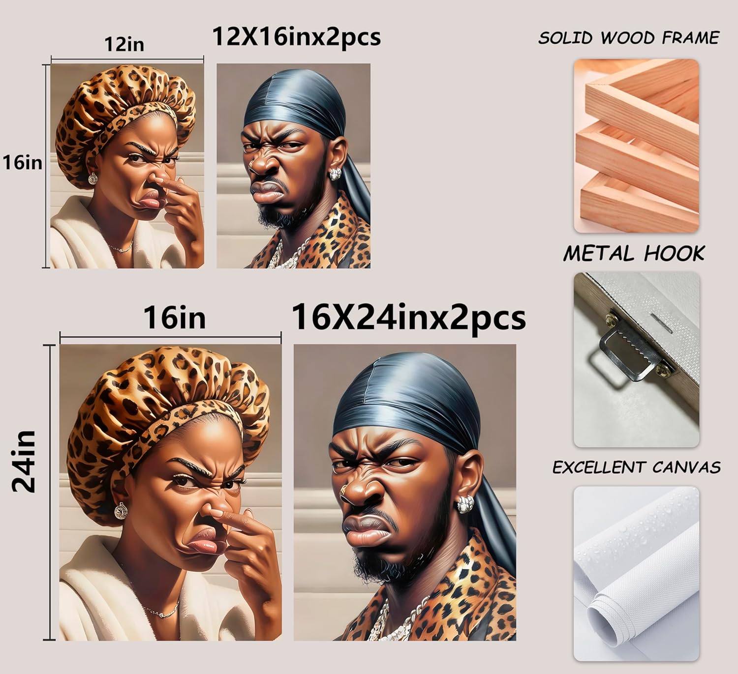 Skiennix Funny Stank Face Bathroom Wall Art - Humorous African American Canvas Decor | 2-Piece Set
