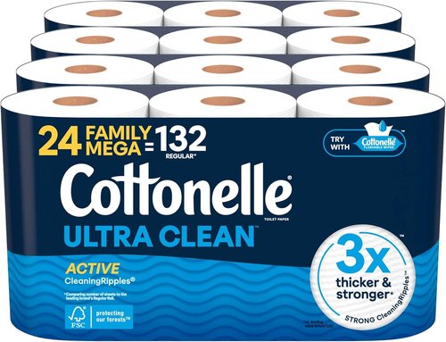 Cottonelle Ultra Clean Toilet Paper - Active Cleaning Ripples Texture, 24 Mega Rolls (132 Regular Rolls)