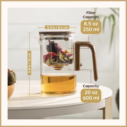 WOLTBLOOM Enchanti Tea Pot - Modern Glass Infuser Teapot - Water Separation Magic Teapot with Heat-Resistant Handle - Elegant Gift Box & Writable Card - Perfect for Loose Leaf Tea - 600 ML (20oz)