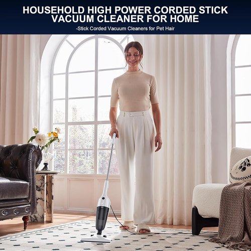 FUNCCUBE Corded Stick Vacuum Cleaner - High Power Suction for Pet Hair & Carpets | Lightweight & Portable, MC White