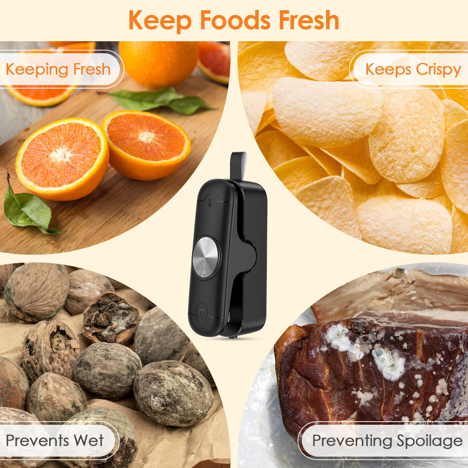 OEOP Bag Sealer, 2 in 1 Mini Bag Sealer Heat Seal and Cutter, Portable Chip Bag Sealer Heat Sealer Bag Resealer for Snacks Candies Plastic Bag Food Storage (Batteries Included)