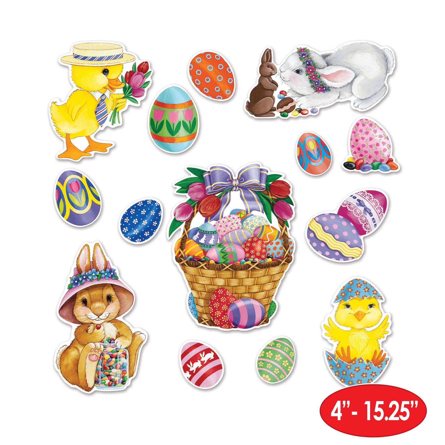 Beistle Easter Basket & Friends Cutouts, 28 Pieces, 4”-15.25” – Assorted Bunny & Spring Decorations