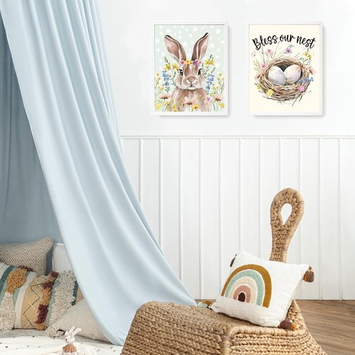 LARTSFRO Easter Decor - Bunny Egg Wall Art Prints | Happy Easter Nursery Decor, 10x8 Inch Set of 4 Unframed